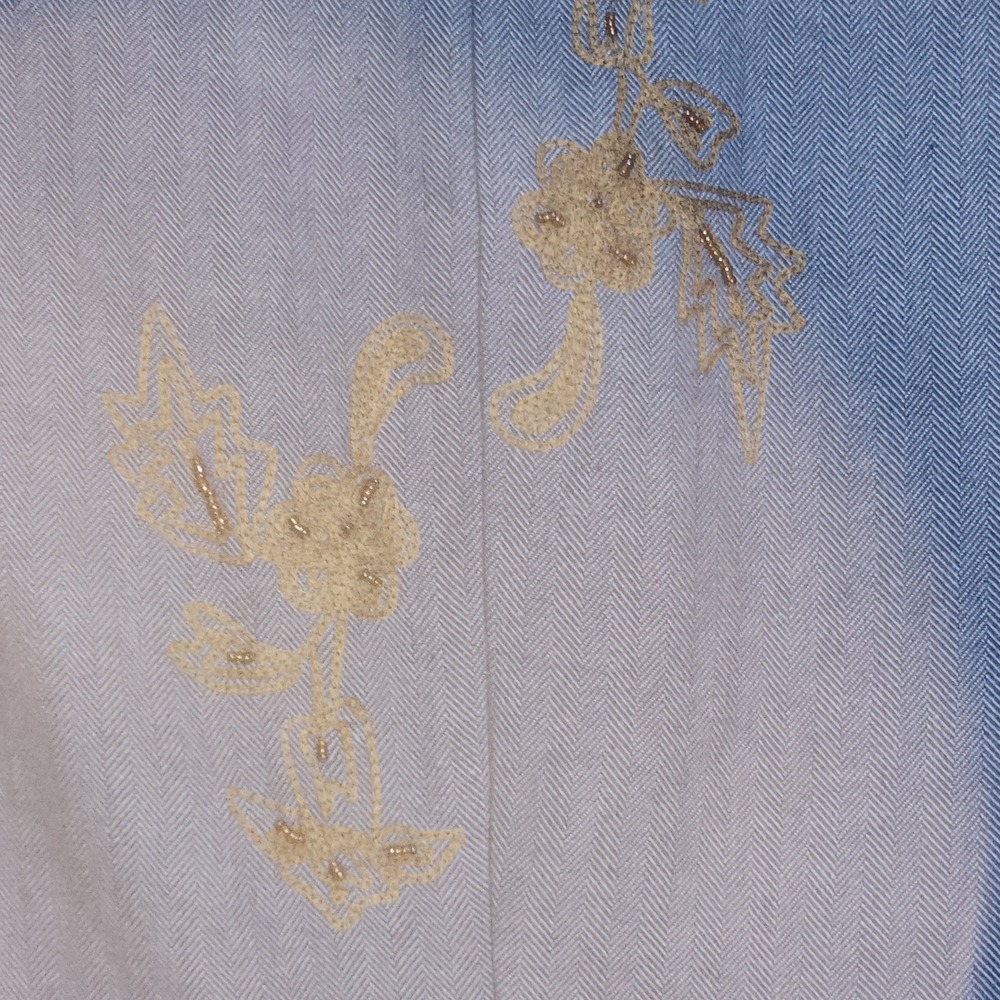 Coldwater Creek Blazer L Blue Bronze Embroidered Beaded Cotton Herringbone - Picture 11 of 13